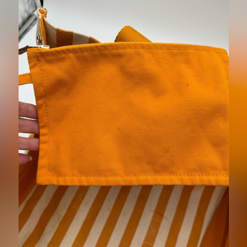 Hermes-Authentic- Yellow  / White Stripe Cannes Tote Bag  with Pouch - Picture 4 of 14